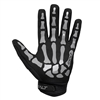 A pair of Full Finger Death Grip gloves made by Exalt Paintball. The gloves are black with grey bone padding.
