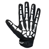 A pair of Full Finger Death Grip gloves made by Exalt Paintball. The gloves are black with white bone padding.