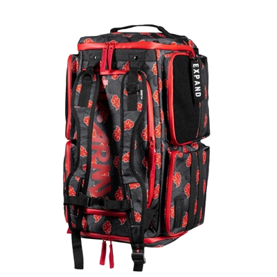 An HK Army Expand 35L backback in the Devastation Kloud colorway. The bag is black with red details and red cloud logos.
