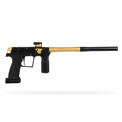 An HK Army Etha3 MTL Hive electronic paintball marker. The Prestige colorway is black with gold accents.