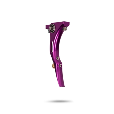 An HK Army Reaper trigger for Empire Mini GS paintball markers. The trigger is constructed from aluminum and is anodized purple.