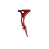 An HK Army Reaper trigger for Empire Mini GS paintball markers. The trigger is constructed from aluminum and is anodized red.