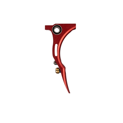 An HK Army Reaper trigger for Empire Mini GS paintball markers. The trigger is constructed from aluminum and is anodized red.
