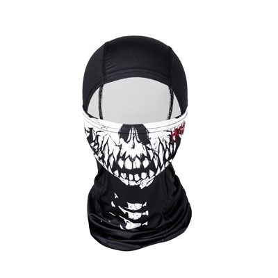 An HK Army Hostile Ops Balaclava for paintball and airsoft. The Bones colorway is black with a white beast skull graphic.
