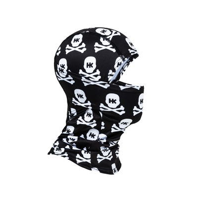 An HK Army Hostile Ops Balaclava for paintball and airsoft. The Skulls Black colorway is black with an all-over print of the HK Army skull and cross bones logo.