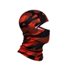 An HK Army Hostile Ops Balaclava for paintball and airsoft. The the Tiger Red colorway is red and black, and features a white HK Army logo on the nape of the neck.