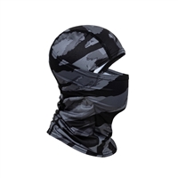 An HK Army Hostile Ops Balaclava for paintball and airsoft. The the Tiger Slate colorway is black and grey, and features a white HK Army logo on the nape of the neck.