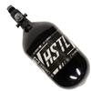 An HK Army HSTL Air 68/4500 carbon fiber HPA tank for paintball and airsoft. The tank is black.