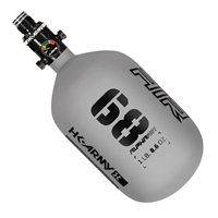 An HK Army Alpha Air 68/4500 HPA tank in the Graphite colorway. The tank is matte grey with black accents and details.
