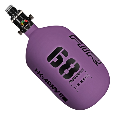 An HK Army Alpha Air 68/4500 HPA tank in the Haze colorway. The tank is matte purple with black accents and details.