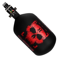 An HK Army Alpha Air 68/4500 HPA tank in the Doom Scorch colorway. The tank is matte black with gold accents and details.