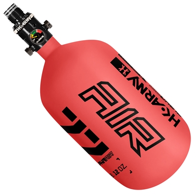 An HK Army Alpha Air 77/4500 HPA tank in the Ignite colorway. The tank is matte red with black accents and details.