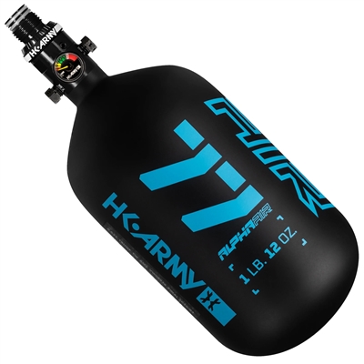 An HK Army Alpha Air 77/4500 HPA tank in the Abyss colorway.