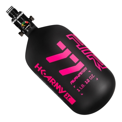 An HK Army Alpha Air 77/4500 HPA tank in the Viper colorway.