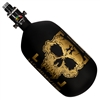 An HK Army Alpha Air 77/4500 HPA tank in the Doom Midas colorway. The tank is matte black, with gold accents and details.