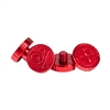A set of machined aluminum goggle screws for HK Army KLR and JT Proflex paintball masks. The screws are red.