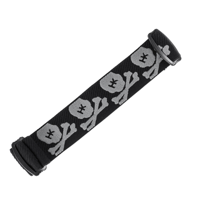 An HK Army woven elastic goggle strap for JT Proflex paintball masks. The strap is black with a grey skull pattern.