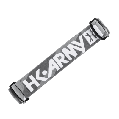 An HK Army woven elastic goggle strap for JT Proflex paintball masks. The strap is grey with a white logo pattern.