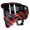 An HK Army HSTL Goggle for paintball and airsoft. The mask has a black and red stripe graphic print on it.