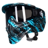 An HK Army HSTL Goggle for paintball and airsoft. The mask has a black and turquoise stripe graphic print on it.