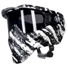 An HK Army HSTL Goggle for paintball and airsoft. The mask has a black and white stripe graphic print on it.