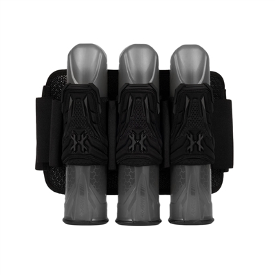 An all black 3+2 HK Army Zero G Lite paintball harness.