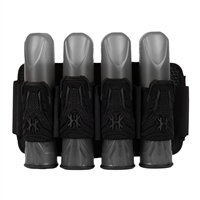 An all black 4+3 HK Army Zero G Lite paintball harness.