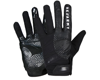 A pair of HK Army Freeline full finger paintball gloves in the Stealth colorway.