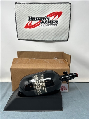 A Ninja SL2 68/4500 carbon fiber HPA tank with Ultralite regulator. The tank is black with a red logo.