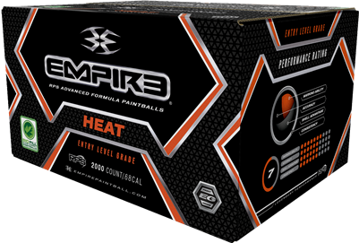 A case of Empire Heat .68 caliber paintballs. These paintball have a robust shell and a thick, high-visibility fill, making them perfect for recreational play.