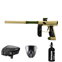 A paintball gun package that includes an Empire Axe 2.0 electronic marker, Halo Too electronic loader, 48ci / 3000psi HPA tank, and an E-Vent thermal paintball mask.