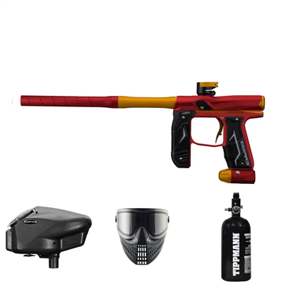 A paintball gun package that includes an Empire Axe 2.0 electronic marker, Halo Too electronic loader, 48ci / 3000psi HPA tank, and an E-Vent thermal paintball mask.