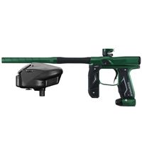 A dust green and dust black Empire Axe 2.0 paintball marker with a black Empire Halo Too paintball loader.