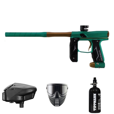 A paintball gun package that includes an Empire Axe 2.0 electronic marker, Halo Too electronic loader, 48ci / 3000psi HPA tank, and an E-Vent thermal paintball mask.