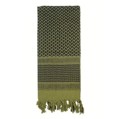 A Rothco lightweight shemagh in olive drab green.