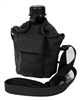 A Rothco Vintage Canvas Carry-All Canteen Cover with shoulder strap. Item number 614. The cover is black.