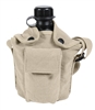 A Rothco Vintage Canvas Carry-All Canteen Cover with shoulder strap. Item number 614. The cover is khaki.