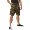 A pair of Rothco BDU shorts. The shorts have a woodland camo pattern and are size 3XL.