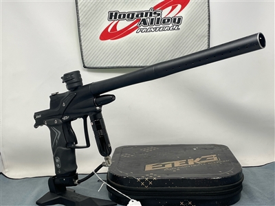 A used dust black Etek3 LT electronic paintball marker.