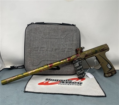 A used / pre-owned Planet Eclipse180R electronic paintball marker. The marker is predator camo.
