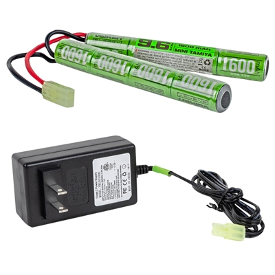 A Valken Energy battery and charger combo kit for use with AEG airsoft rifles.