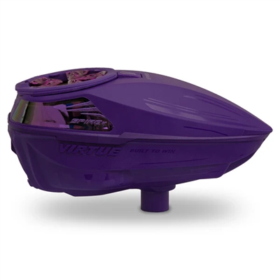 A Virtue Spire V electronic paintball loader. The Amethyst colorway has a purple shell with metallic purple accents.