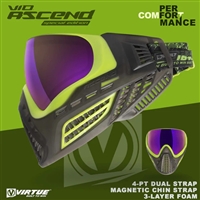 A Virtue VIO Ascend paintball mask in the Black Acid SE colorway.