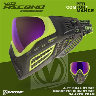A Virtue VIO Ascend paintball mask in the Black Acid SE colorway.