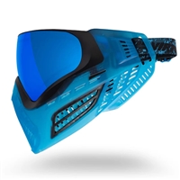 A Virtue VIO Ascend paintball mask in the Black Cyan SE colorway.