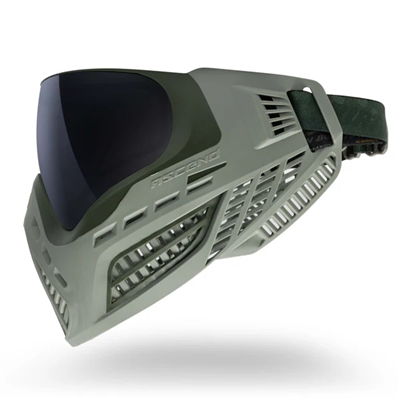 A Virtue VIO Ascend paintball mask in the FGG Dark Olive SE colorway.