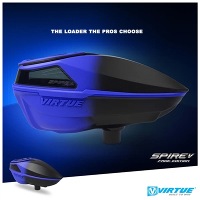 A Virtue Spire V electronic paintball loader in the blue black fade colorway.
