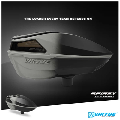 A Virtue Spire V electronic paintball loader in the silver black fade colorway.