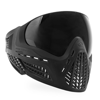 An all black Virtue VIO Ascend paintball mask. The goggle comes with a dark smoke thermal lens.