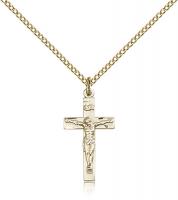 Gold Filled Crucifix Pendant, Gold Filled Lite Curb Chain, 7/8" x 1/2"